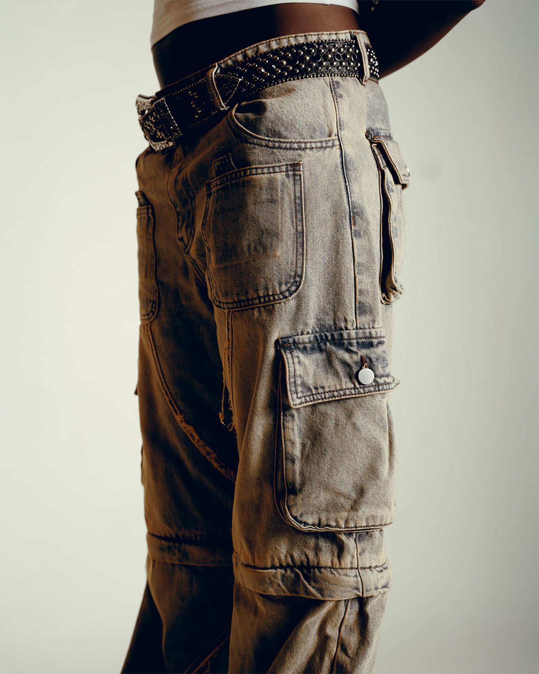 “The Wanderer” Distressed Unzippable Cargo Jeans